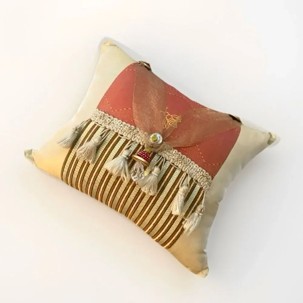 Boudoir Pillow Silk Tassel Handmade Beaded Toile Chateau Victorian Cottage 11x9